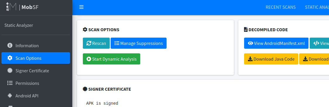 imobsf dynamic analysis page