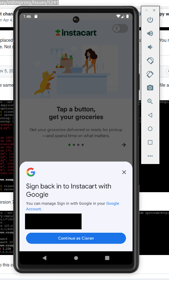 Instacart app login page